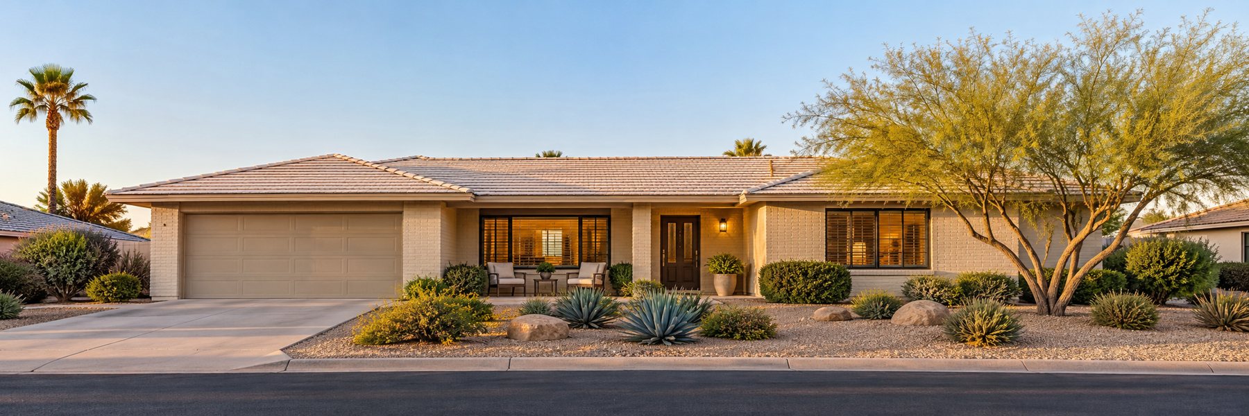 A single-level Arizona home at golden hour